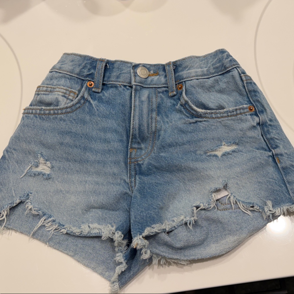 Zara Light Blue Distressed Denim Shorts